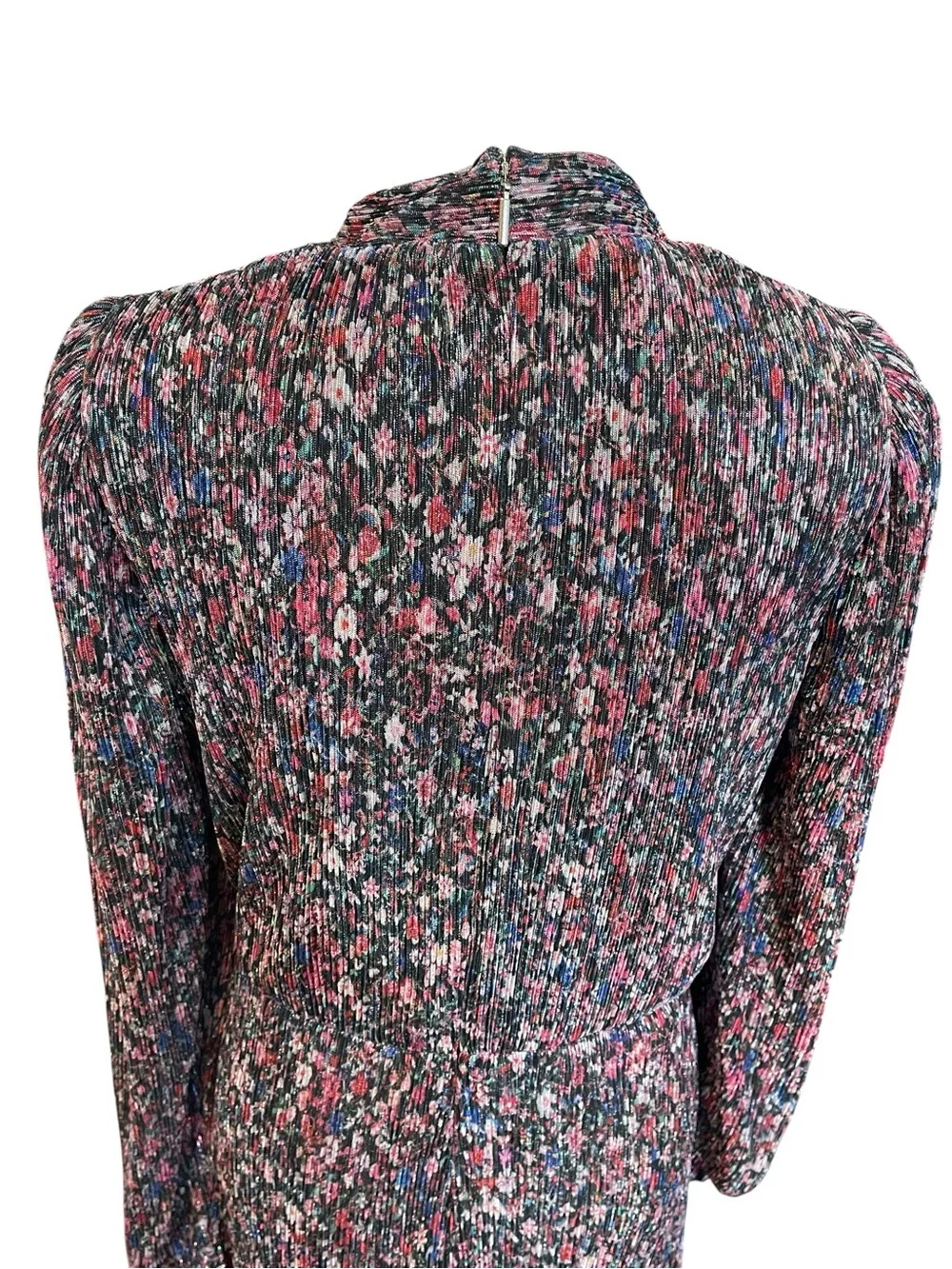 Saylor Bernadette draped faux wrap floral metallic long sleeve cocktail dress L - Picture 10 of 15